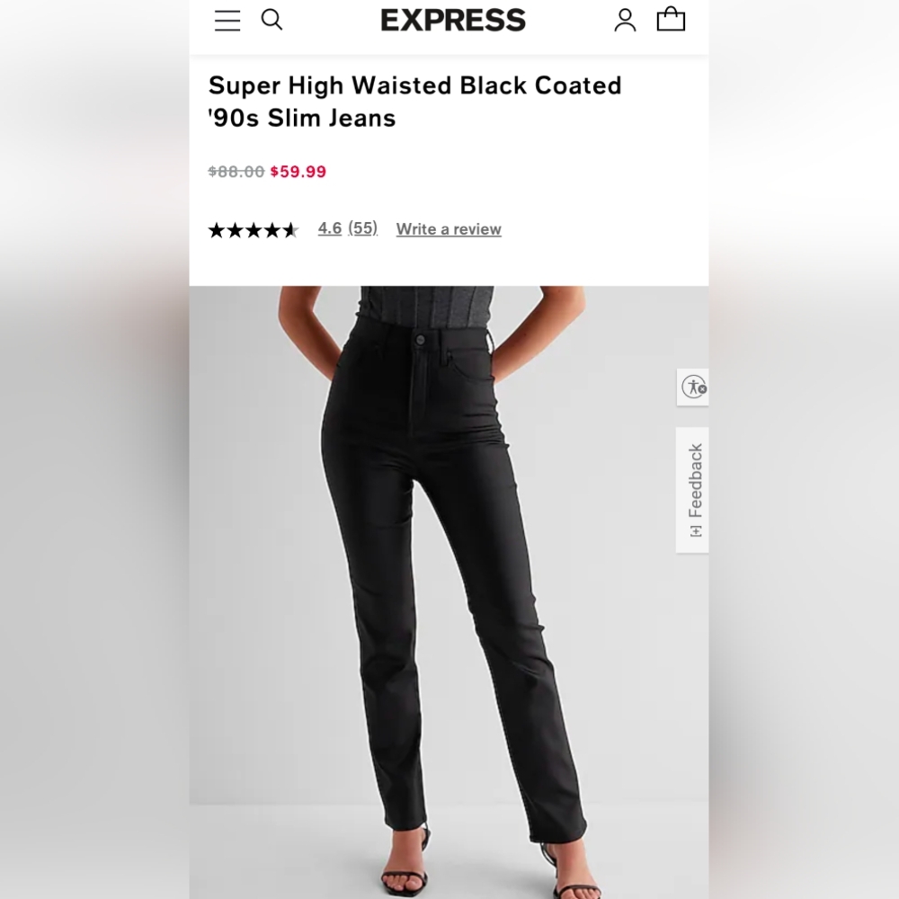 Express | Super High Waisted Black Coated '90s Slim Jeans - NEW WITH TAGS